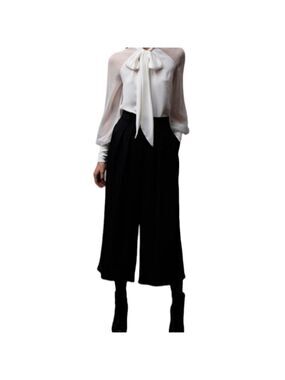 TRÏBE SOLID Black Sheer Culottes with Elastic Waistband Size Small NWT